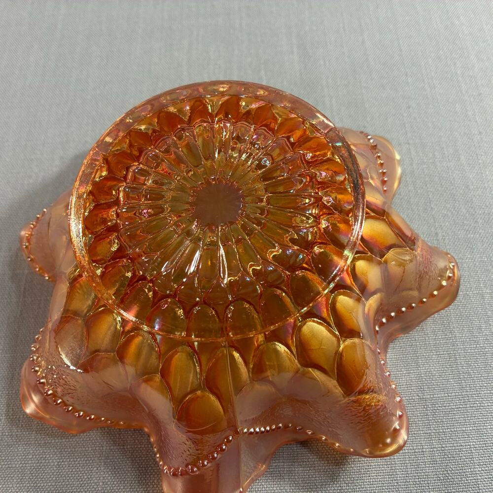 Vintage Marigold Carnival Glass Ruffled Bowl Petal Pattern 6.5 Inch - Picture 8 of 11